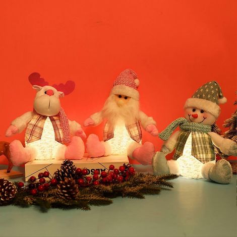 Leuchtende Weihnachtspuppe mit Schal – bekleidet mit einer Weste, fühlt sich weich an, stellt den Weihnachtsmann und einen sitzenden Schneemann für Kinder dar (1/2)