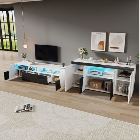 Meuble TV LED 180x38,5x45 cm blanc noir HAVRYA (1/5)