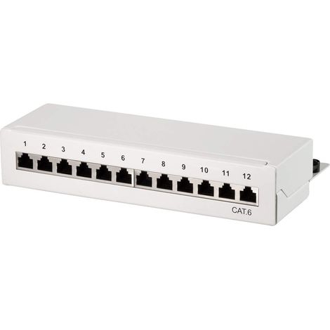 LOGILINK NP0017A PATCHPANEL MESA/PARED CAT.6 STP 12 PUERTOS, GRIS CLARO (1/5)