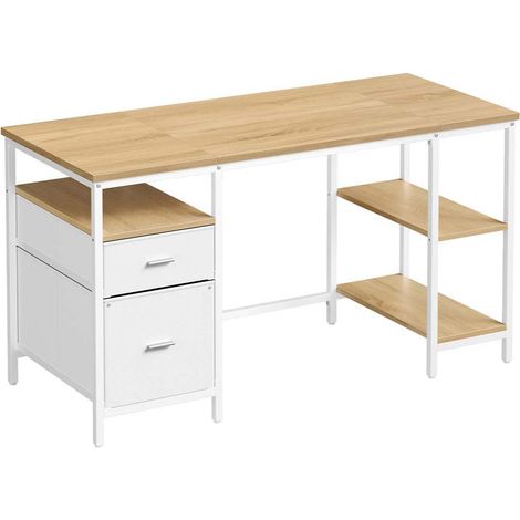 Scrivania per computer con contenitore 3 ripiani 2 cassetti 60 x 140 x 76 cm per ufficio/soggiorno stile industriale marrone 120004570