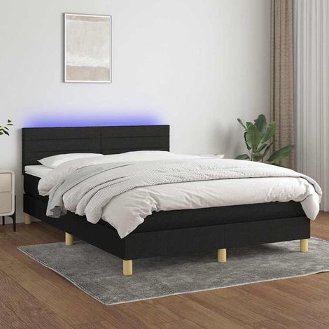 Cama box spring colchón y luces LED tela negro 140x190 cm (1/5)