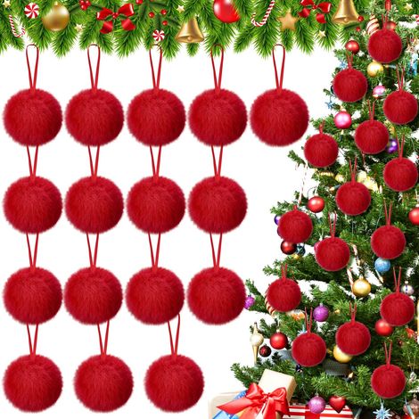 16 pièces de boules de Noël rouges en fausse fourrure de Noël, boule moelleuse, boule en tissu moelleux pour costume de Noël, boule de cheveux pour bricolage (1/5)
