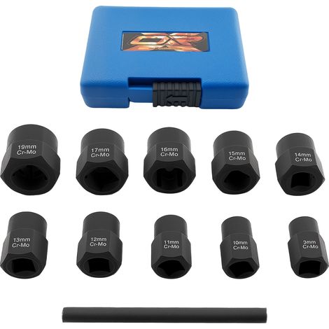 11 Estrattori for Bulloni Viti 9-19mm Quadro 3/8" Acciaio Cromo-Moli (1/5)