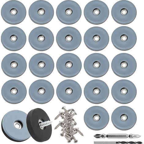 24 Pièces Patins pour Meuble Téflon Ø 38 mm Planeur de Meubles avec 24 Morceaux de vis en Acier Inoxydable avec Deux perceuses PTFE Patins pour Meubles/Planeur PTFE (Rond/Teflon) (1/5)