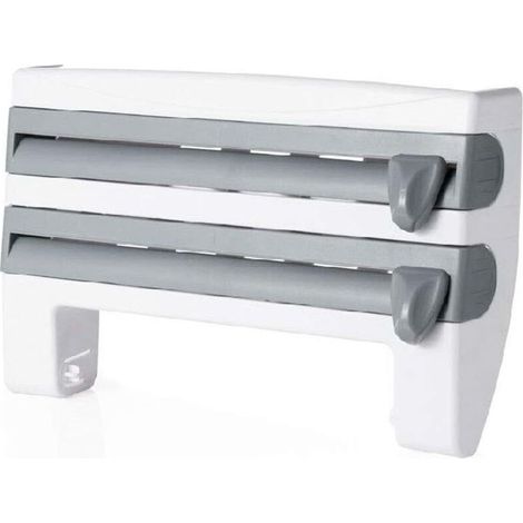 Dérouleur Mural Essuie Tout Distributeur de Rouleaux Mural, Cuisine Porte sopalin pour 3 Rouleaux, Derouleur Film Alimentaire Mural avec Lames Tranchantes, Bleu Gris