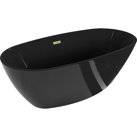 Mexen Eris freistehende Badewanne 170 x 80 cm, schwarz, Überlauf gold gebürstet - 53441708070-55 (1/5)