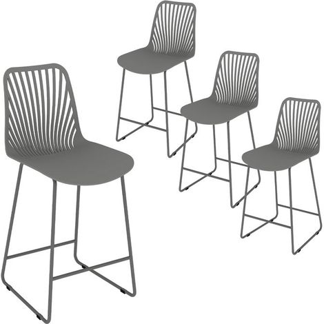 WAFTING Lot de 4 Tabouret de Bar , Chaise Haute en Plastique PP, Siège 65 cm, Gris (1/5)