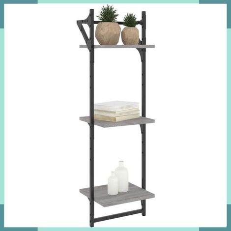 Étagère murale - à 3 niveaux - Sonoma gris - avec barres - 30 x 25 x 100 cm (1/5)