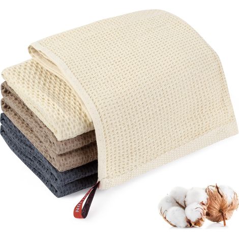 Lot de 6 torchons de cuisine en coton avec boucle de suspension, chiffons épais en coton pour la vaisselle de cuisine, beige, gris, marron (34 × 34 cm) (1/5)