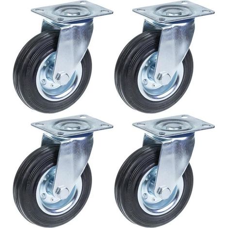 Drehrolle - ZHONGSHAN - 125 mm - Schwarzes Gummi - Tragfähigkeit 480 kg - Set mit 4