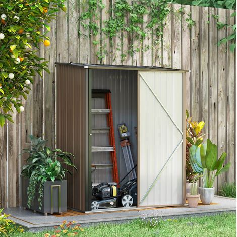 Abri de jardin en acier galvanisé marron avec toit incliné 161,5 x 94,5 x 196 cm (1/5)