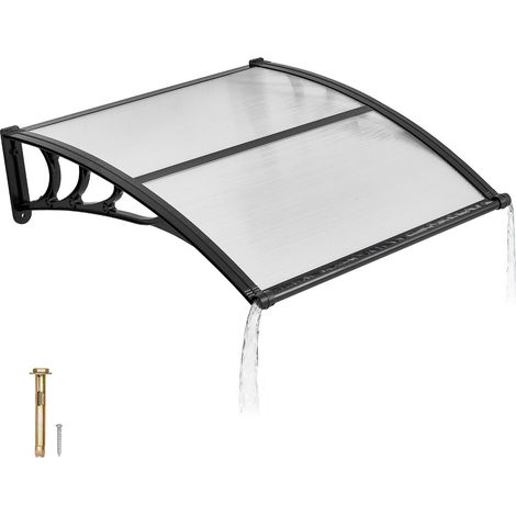 Auvent de Porte d'Entrée 96,5x101,7 cm Marquise de Porte Extérieur Polycarbonate Transparent pour Fenêtres de Porches Balcons, Protection contre Pluie, Neige, Soleil, avec Drainage, Support ABS (1/5)