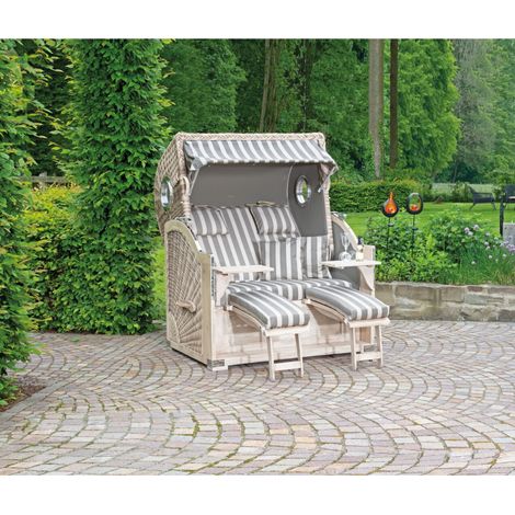 SunnySmart Rustikal 500 PLUS COMFORT 2-Sitzer Garten-Strandkorb 3/4-Liegemodell XL (1/5)