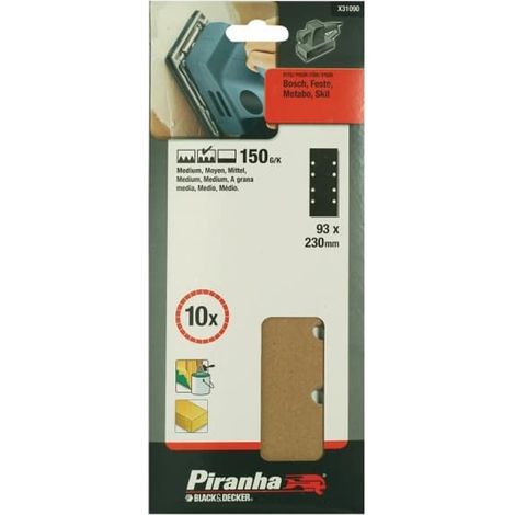 BLACK&DECKER - PIRANHA - 10 PEZZI - NASTRI ABRASIVI 93x230MM PER LEVIGATRICE ORBITALE - GRANA 150