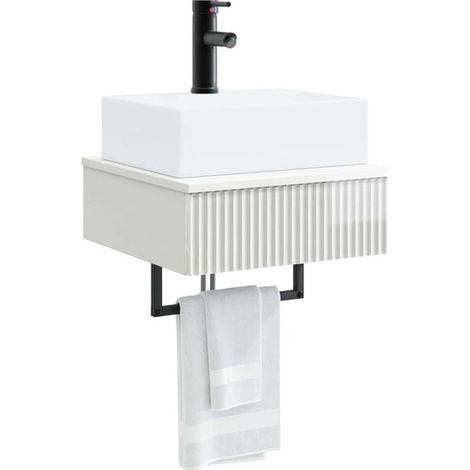 Lavabo Mural Suspendu en Céramique, Design Moderne et Compact 40x41x39 cm, Évier de Salle de Bain avec Finition Blanche Brillante, Idéal pour Petit Espace, WC ou Invités (1/5)