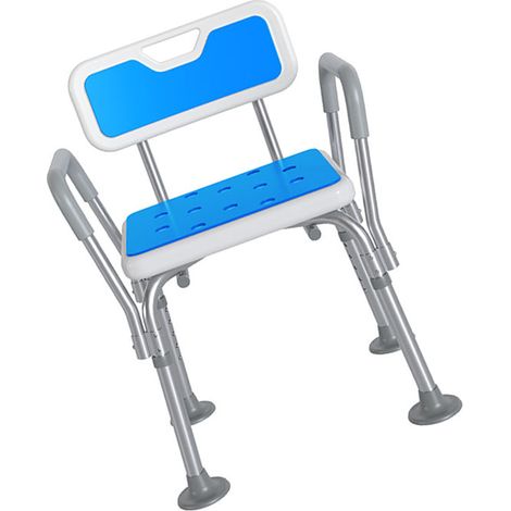 Chaise de bain avec poignées rembourrées et dossier réglable, trous de drainage antidérapants, chaise de bain confortable pour personnes âgées avec coussin (1/5)