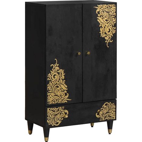 Highboard with Drawer Black 60 x 33 x 100 cm Solid Mango Wood vidaXL