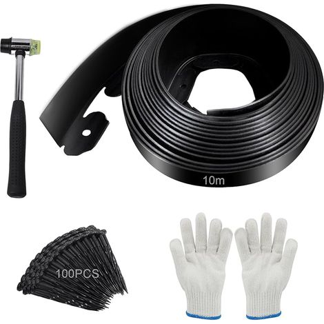 Bordure Jardin Exterieur en Plastique Flexible 10 mètres, Hauteur 10cm avec 100 Piquets d'ancrage, Bordure de Jardin pour Délimitation Pelouse, Allée, Parterre