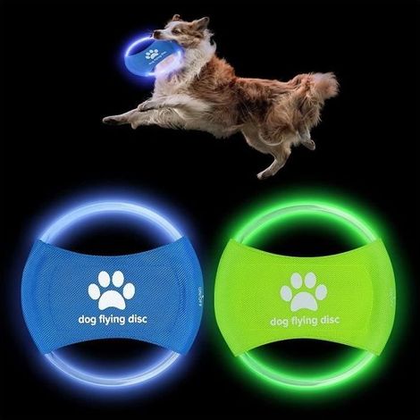 Lot de deux frisbees pour chien, 18 cm, en TPU, avec lumières, un jouet d'entraînement pour lancer, attraper et jouer avec. (1/4)