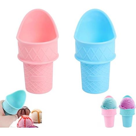 Juego de 2 cuencos para helado con forma de cono, plástico sin BPA, aptos para helado y dulces (rosa y azul) (1/5)