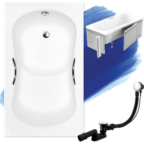 Baignoire Rectangulaire 120x70 avec des panneaux en polystyrène + poignée, Siphon de bain et pieds - Set 5en1 - Fabriqué en UE - BADLAND ARIA REHAB