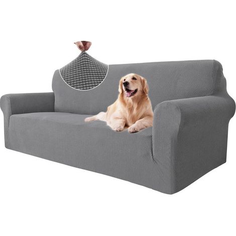 180 240cm Gris Clair Housse Canapé 3 Places avec Accoudoirs, Housse Canape Extensible, Protege Canape Universelle, Housses pour Meubles Protection pour Chiens et Chats, Moderne Housse Fauteuil (1/5)