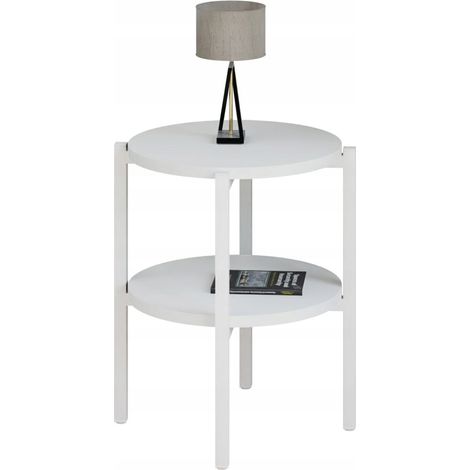 Table de chevet ronde loft avec étagère 35x35x46 cm métal blanc (1/5)