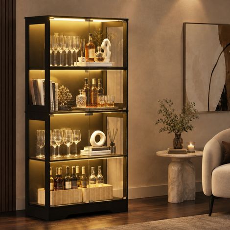 Vetrina in vetro nera 80 x 35 x 165 cm con LED e sensore intelligente HAVRYA (1/5)