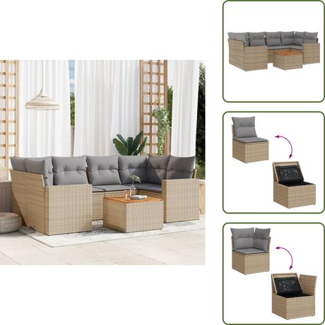 7-tlg. Garten-Sofagarnitur mit Kissen Beige Poly Rattan - Gartenmöbel - Outdoor Möbel - Rattan Gartenmöbel - PE-Rattan - Esstisch Set (1/5)