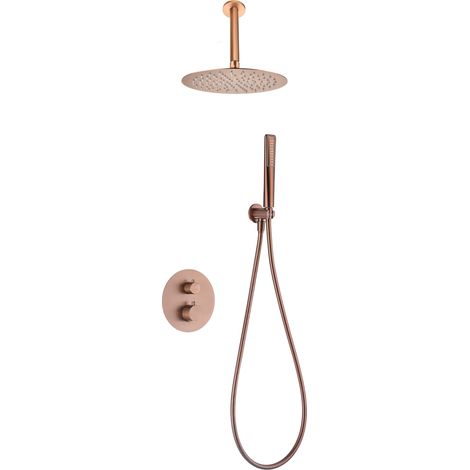 Set doccia incassato con termostato  Modello SALERNO  Colore Oro rosa  Finitura in Oro rosa spazzolato [ IMEX® ]