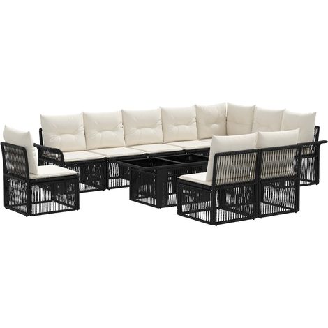 Conjunto de sofás de jardín 11 uds. Negro y Blanco Crema vidaXL (1/5)