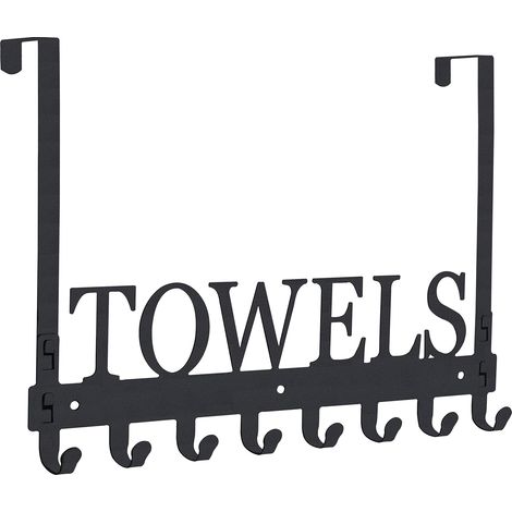 Crochets de porte, porte-serviettes de salle de bain, crochets de fixation pour salle de bain, cuisine, piscine, plage, peignoir, porte-serviettes mural en métal sablé (noir) (1/5)