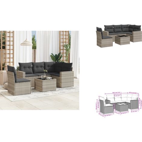 6-tlg. Garten-Sofagarnitur mit Kissen Hellgrau Poly Rattan - Gartenmöbel - PE-Rattan Möbel - Outdoor Sofa - Esstisch Set - Lounge Set (1/3)