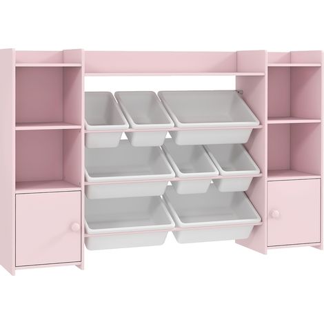 Étagère de rangement enfant pour livres et jouets, 8 box amovibles, MDF et métal, rose, avec autocollants DIY, pour chambre et salle de jeux CHICFURN (1/5)