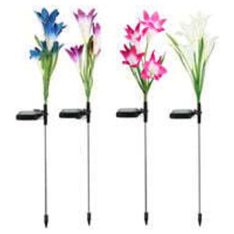 Pair Lot de 4 Lumières Décoratives de Fleurs Solaires pour Jardin - 16 Lys Étanches - Décoration de Cour, Pelouse, Patio (1/5)