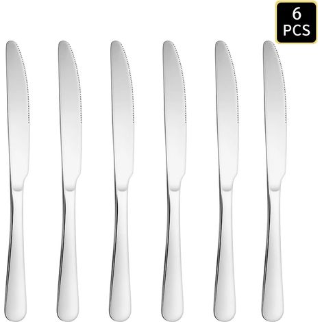 Ensemble de 6 couteaux en acier inoxydable : couteau à manche rond 1010, fourchette et cuillère. (1/2)