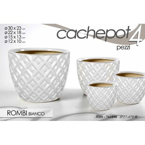 Set de 4 cachepots en céramique blanche Ø30/22/15/12 cm