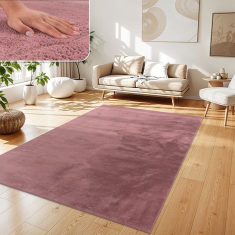 Paco Home Teppich Wohnzimmer Kunstfell Plüsch Hochflor Shaggy Weich Verschied. Farben 160x230 cm, Lila Rosa