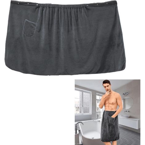 Sortie De Bain Homme Serviette Douche - Gris, 1 Pièce, Kilt Sauna Hommes Accessoires Plage Eponge, Jupe Taille Réglable Hommes, Microfibre Doux Absorbant Antidérapant