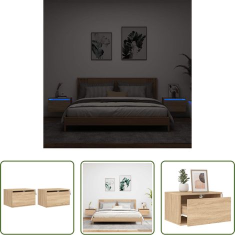 LED-Leuchten - Wand-Nachttische mit LED-Leuchten 2 Stk. Sonoma-Eiche (1/5)