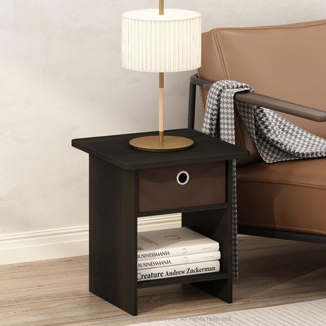 Table d'appoint carrée avec bac de Rangement, Table de Nuit d'angle Rond, Table de Chevet avec étagère de Rangement, pour Salon, Chambre à Coucher, Noir (1/5)