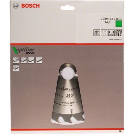 BOSCH DISCO SIERRA OPTILINE MADERA130 X 2.4 X 20/16D: 20WZ Diámetro disco x eje (mm) 230x30 Número de dientes 24