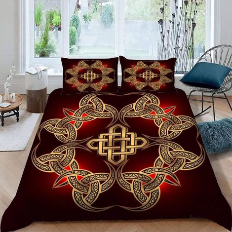 Bettwäsche 200x200 cm 3-teilig mit Wikinger-Motiv, 100% Mikrofaser, Golddruck