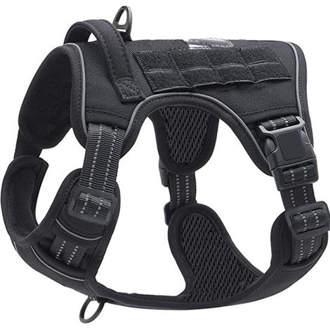 Harnais tactique pour chien, harnais réglable avec poignée et bandes réfléchissantes de sécurité, harnais en maille respirante pour grands chiens (1/5)