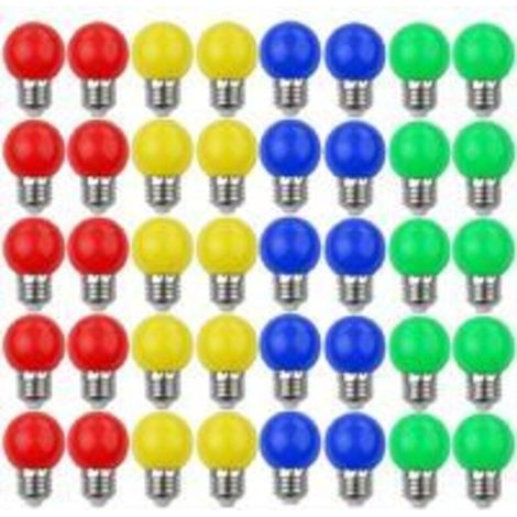Paquete de 40 bombillas LED de colores de 3W, mini bombillas E27 tipo globo, para bodas, Halloween y Navidad. (1/3)