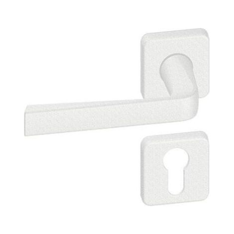 Ensemble de poignées de porte sur rosace KAZA - ASSA ABLOY BEZAULT                                Alba (Blanc mat)                              Anodisé                              Clé L (1/2)
