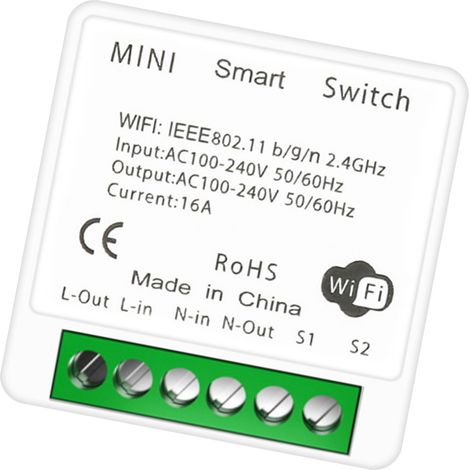 Interrupteur intelligent 16A pour la maison avec contrôle à distance via application. Mini interrupteur intelligent Wi-Fi compatible avec Tuya. (1/5)