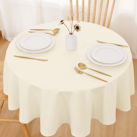 Abwaschbare Tischdecke Leinenoptik Rund 140cm Champagner Wasserabweisend