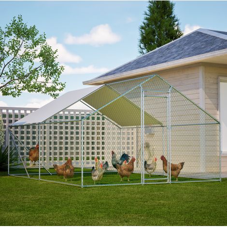 Gabbia per polli in acciaio zincato 400 x 303 x 200 cm con tetto, scala e chiusura (1/5)