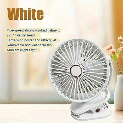 Ventilador de escritorio con clip, ventilador de escritorio pequeño portátil USB de 6 pulgadas con batería grande, cabezal giratorio de 720° para RV, oficina, camping al aire libre, viajes y aula. (1/5)